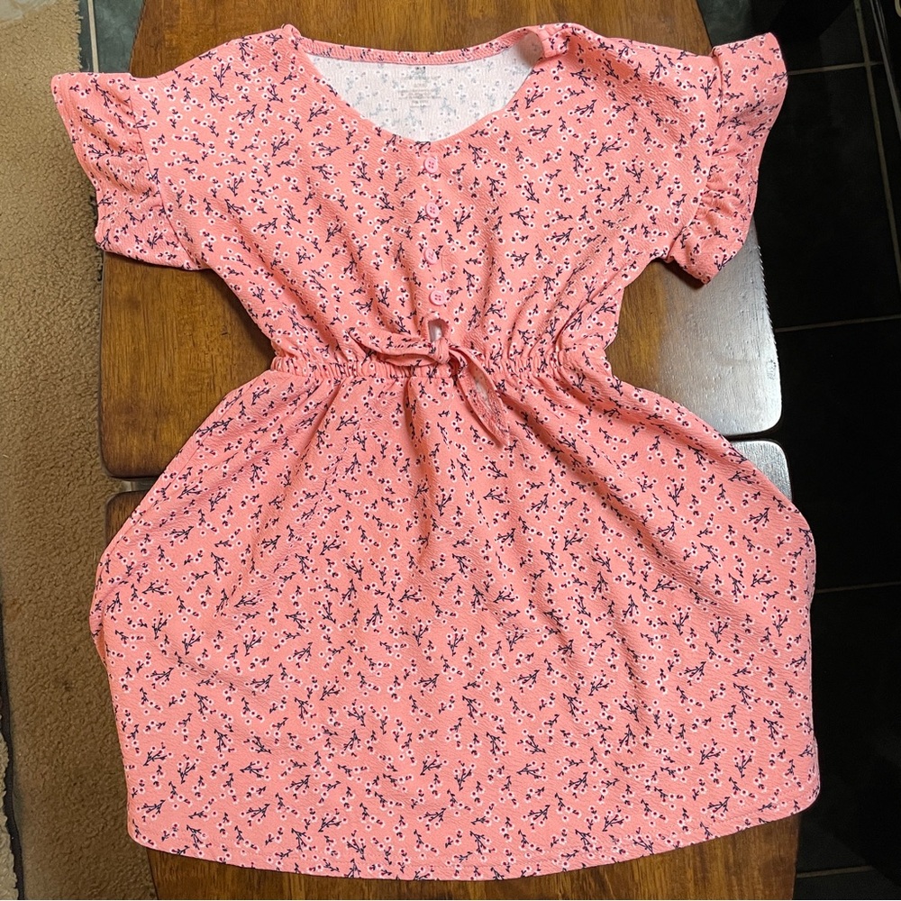 One Step Up Cotton Salmon Pink Flower Girls Dress Girls Size Small S (7/8) Bow